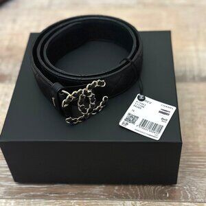 CHANEL Belt, Balck, Quilted Leather